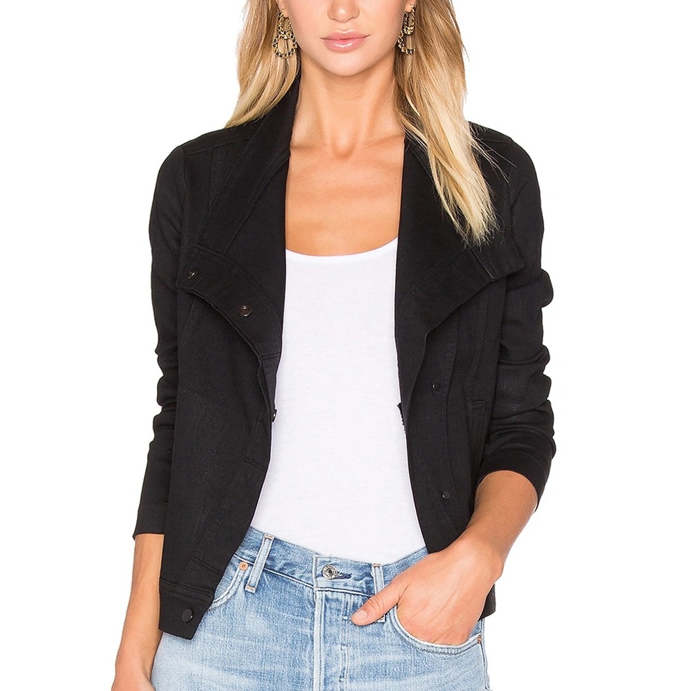 NEW NWT Vince Coated Denim Fitted Stretch Jean Jacket in Black Size Medium